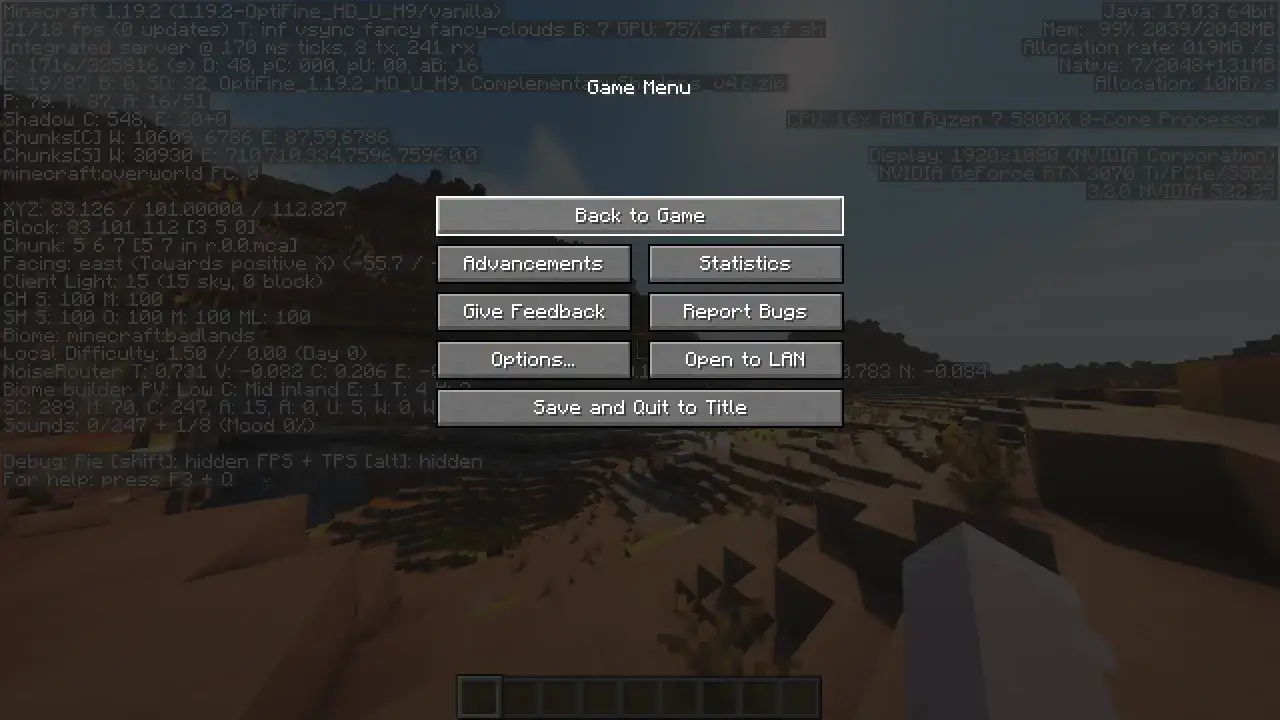 Menu gry Minecraft z opcjami