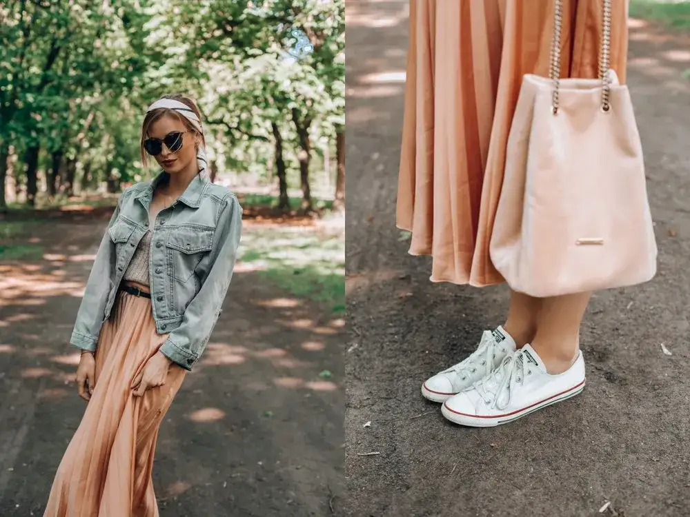 długa sp&oacute;dnica sneakersy trampki stylizacje