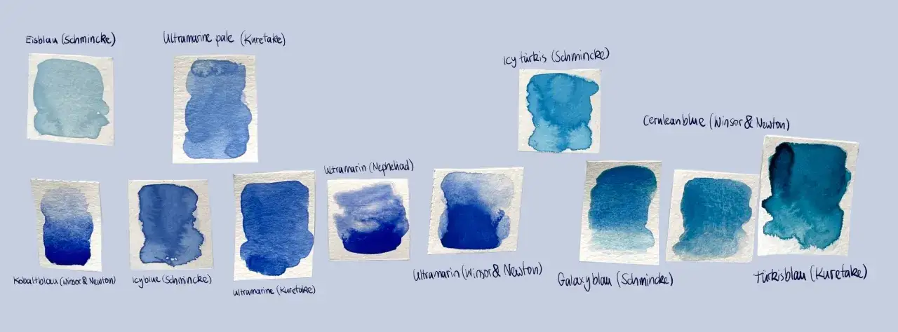 Verschiedene Blautöne, von Eisblau bis Türkis. So mischt man hellblau: Eisblau (Schmincke) zeigt einen zarten Ton.