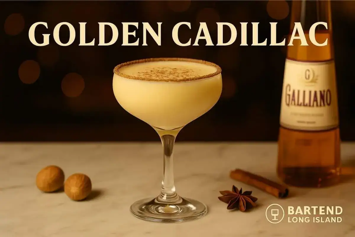 En kr&auml;mig Golden Cadillac-drink med Galliano, garnerad med kanel och stj&auml;rnanis.