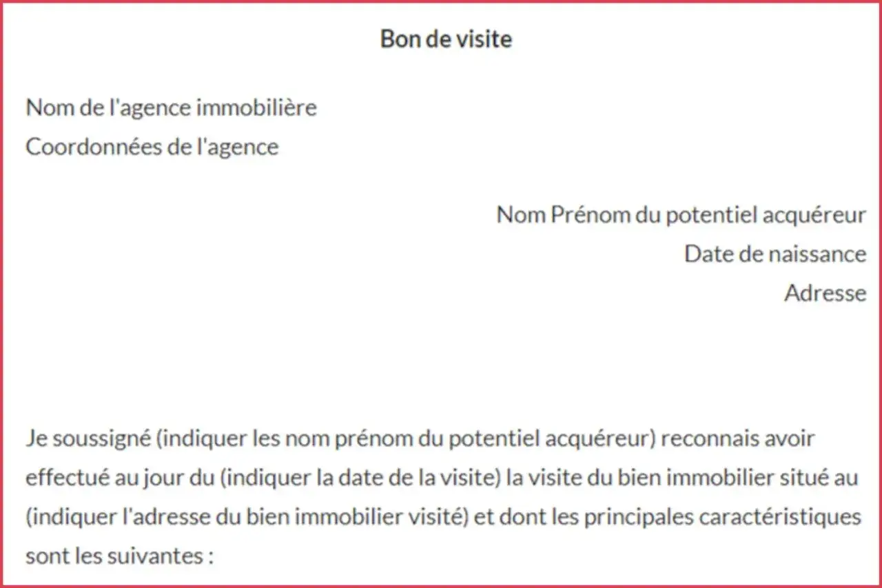 Bon de visite pour un bien immobilier. Ce document est essentiel pour savoir comment trouver un appartement rapidement, en enregistrant les d&eacute;tails de la visite.
