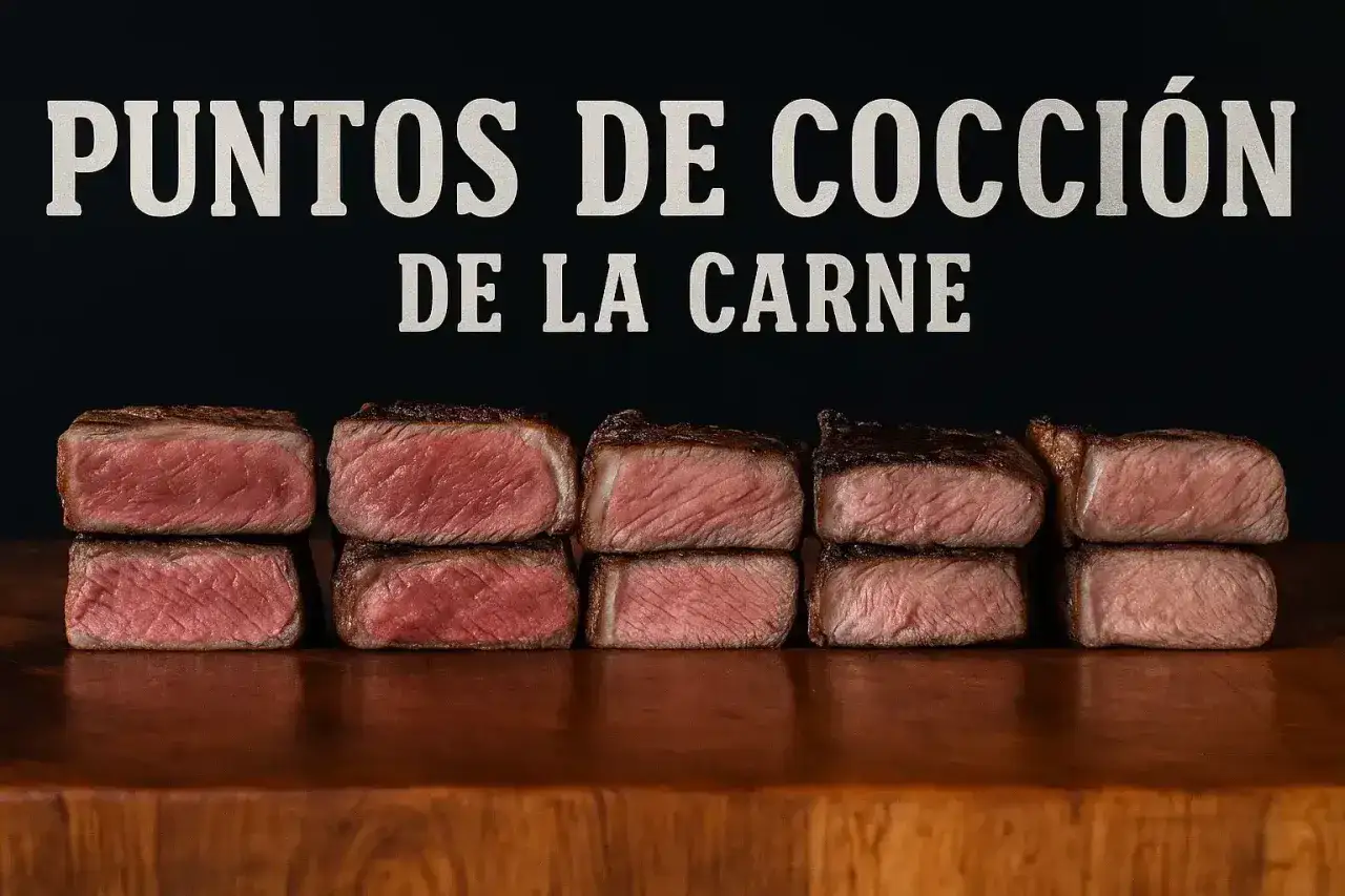 Filetes apilados muestran diferentes puntos de cocci&oacute;n, desde un rojo intenso de carne poco hecha hasta un rosado m&aacute;s cocido.