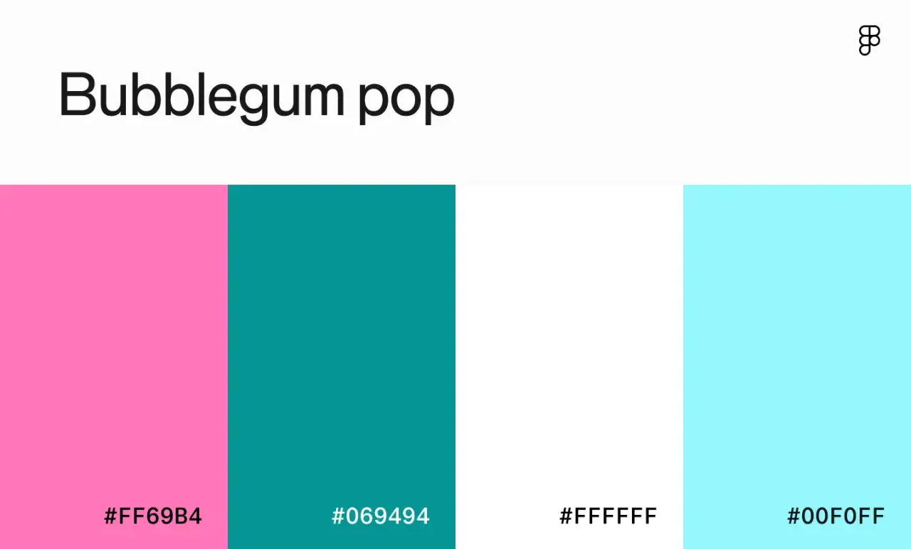 Paleta RGB: różowy, turkusowy, biały i błękitny. Nazwa 