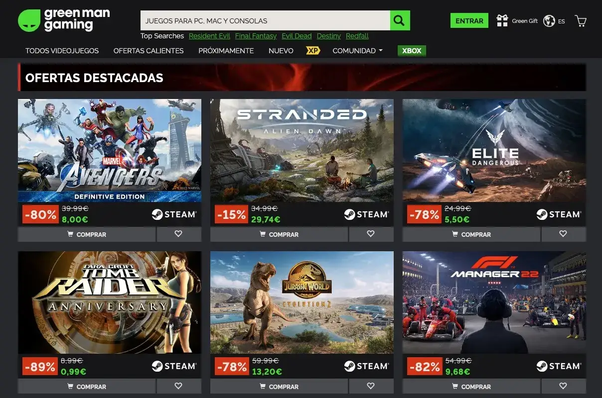 Strona Green Man Gaming oferuje gry z różnych platform, w tym Marvel's Avengers, Stranded: Alien Dawn i Elite Dangerous. Znajdziesz tu świetne okazje, z jakich stron pobierać gry.