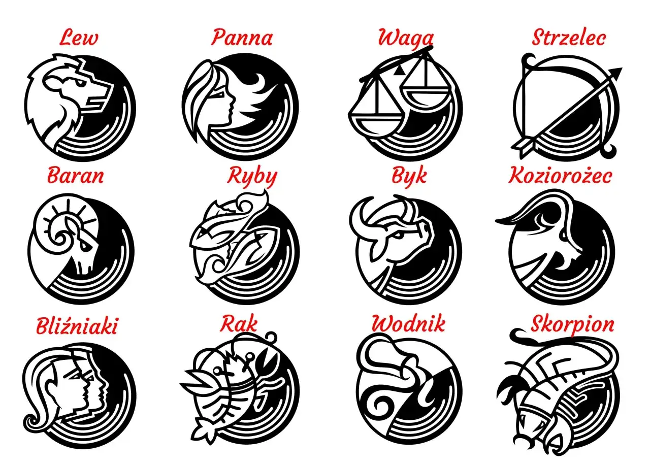 Zwierzęta i symbole zodiaku: Lew, Panna, Waga, Strzelec, Baran, Ryby, Byk, Koziorożec, Bliźniaki, Rak, Wodnik, Skorpion.