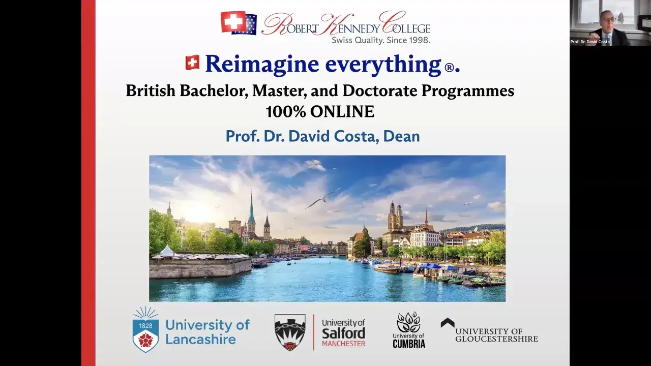 Robert Kennedy College propose des programmes de licence, master et doctorat 100% en ligne. Le doyen, Prof. Dr. David Costa, pr&eacute;sente la ville de Zurich.
