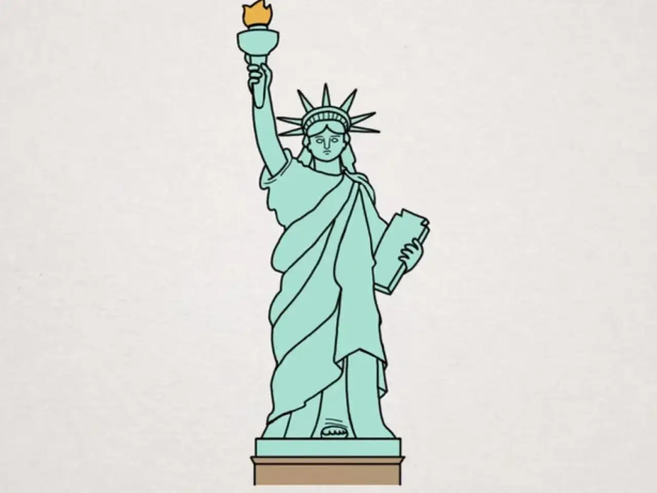 Statue de la Liberté, un dessin facile et stylisé, tenant sa torche et une tablette.