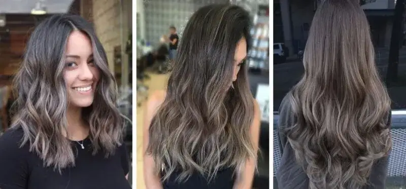 Balayage na ciemnych włosach z jasnymi końc&oacute;wkami