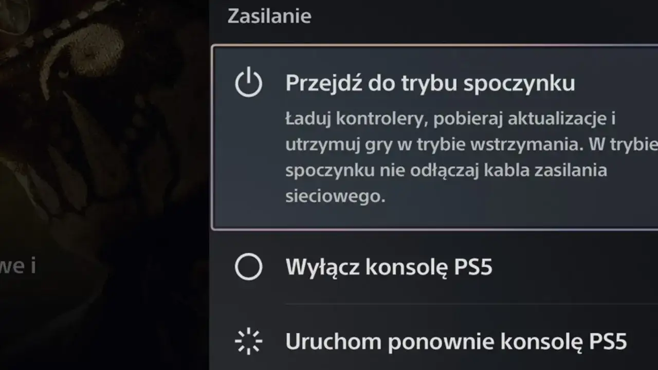 Menu zasilania PS5: opcja 