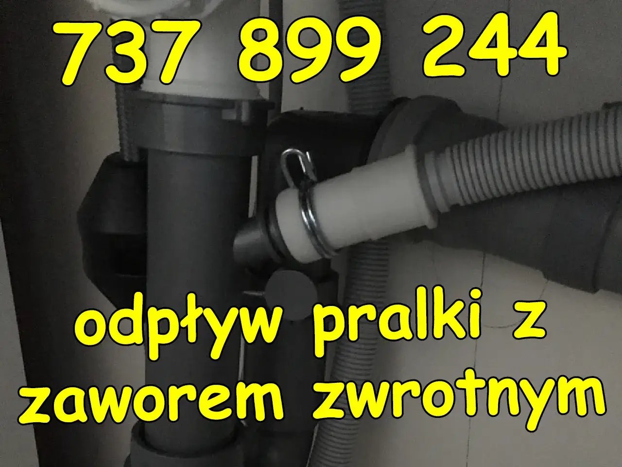 Instalacja odpływu do pralki z zaworem zwrotnym. Numer telefonu: 737 899 244.