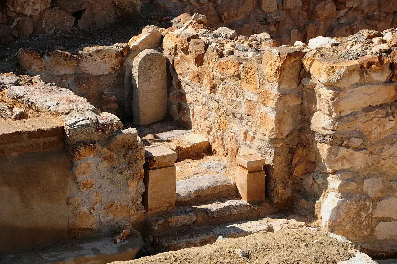Ancient stone ruins with a tall, oval stone standing upright. Perhaps this was where the Urim and Thummim were consulted for divine guidance.