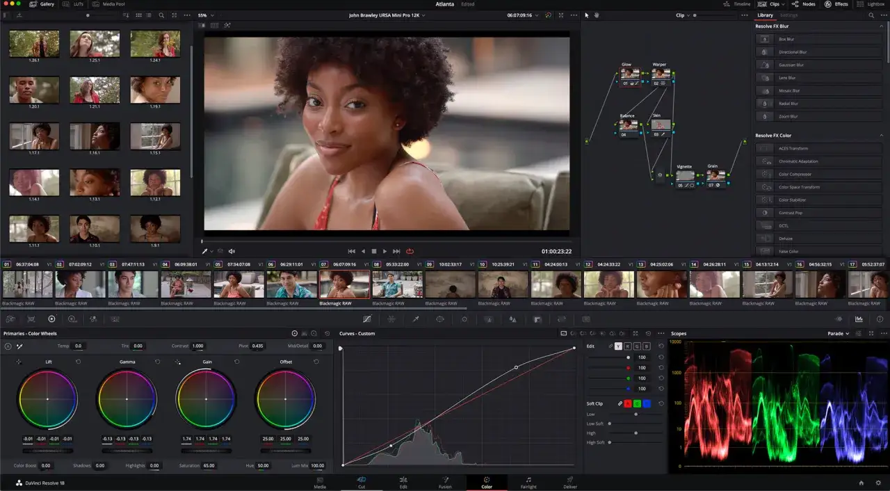 Darmowy program do obróbki zdjęć po polsku, DaVinci Resolve 18, pozwala na zaawansowaną korekcję kolorów i dodawanie efektów.