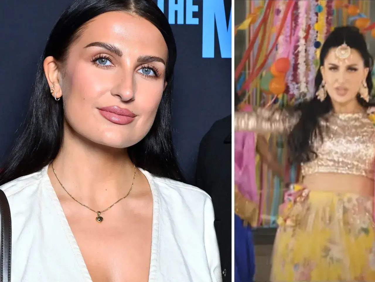 Meira Omar i en glittrig Bollywood-inspirerad outfit, med en mer avslappnad look till vänster.