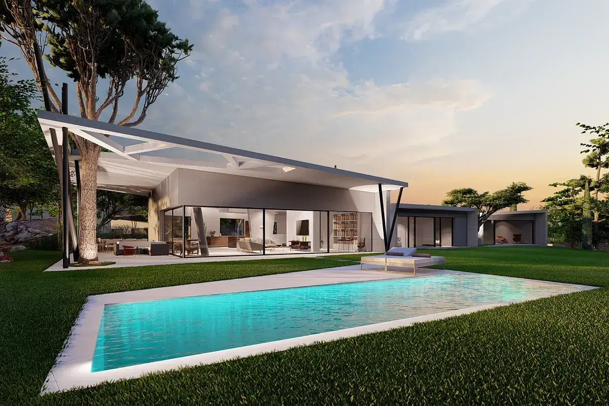 Modern villa con piscina y jard&iacute;n, ejemplo de las mejores urbanizaciones de Boadilla del Monte.