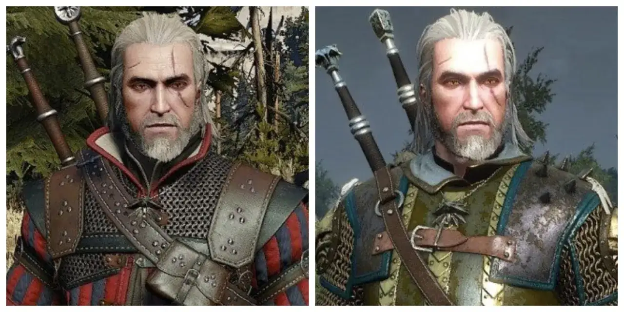 Geralt w dwóch różnych zbrojach, porównanie rynsztunku. Który wiedźmin 3 najlepszy rynsztunek wybierasz?