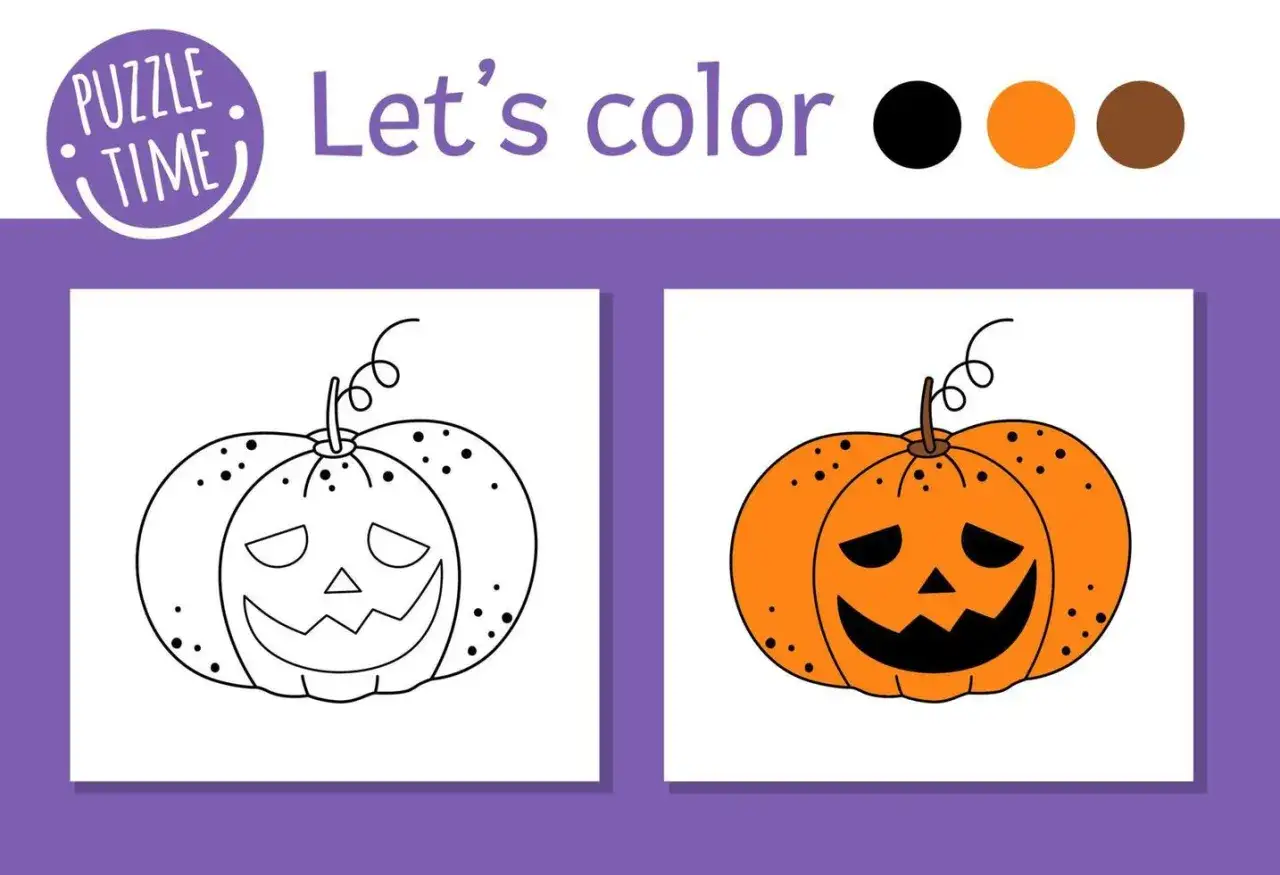 Calabaza para colorear e imprimir. Dibujo de Halloween con una calabaza sonriente y puntos para pintar.