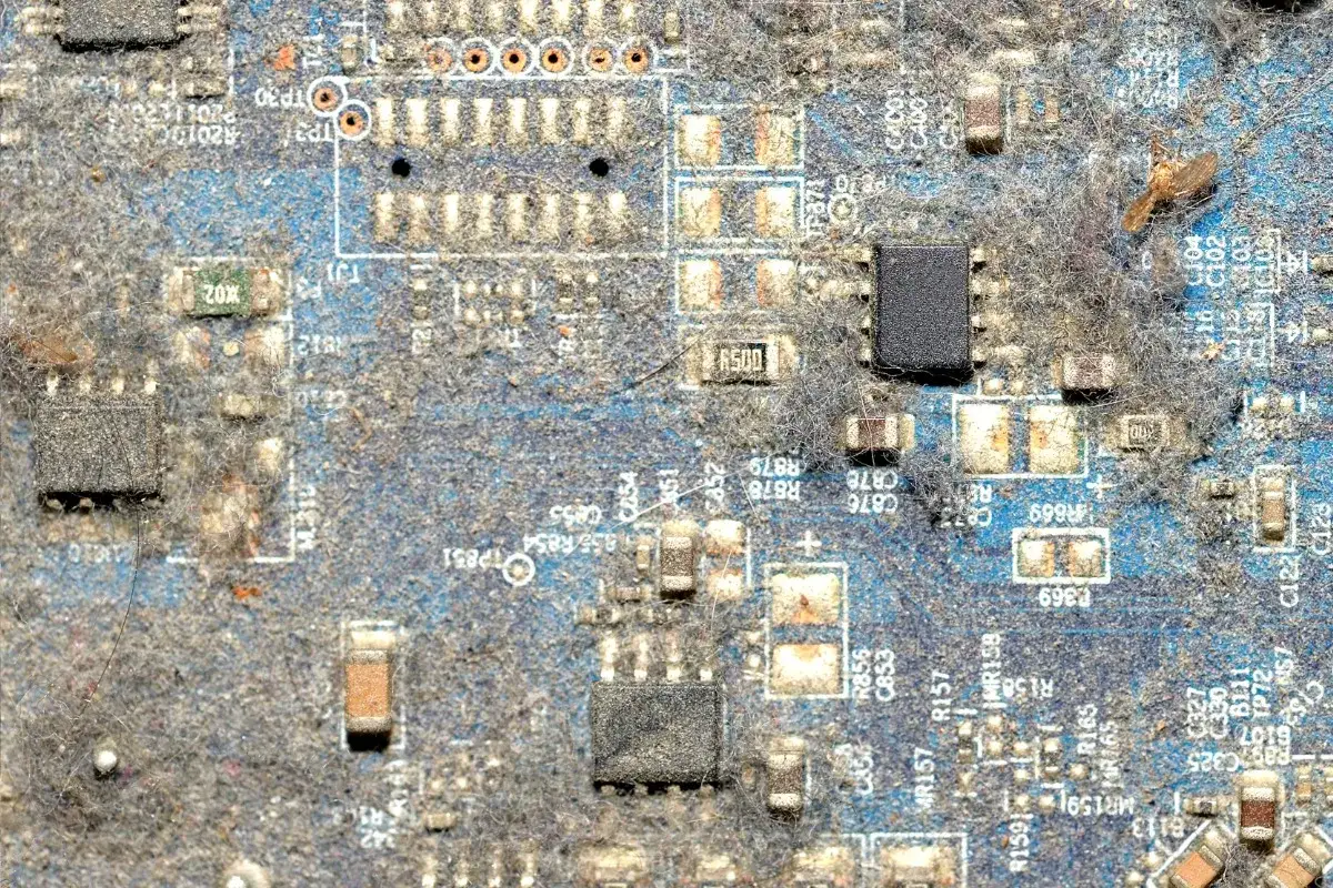 Uszkodzone płytki PCB po myciu ultradźwiękowym