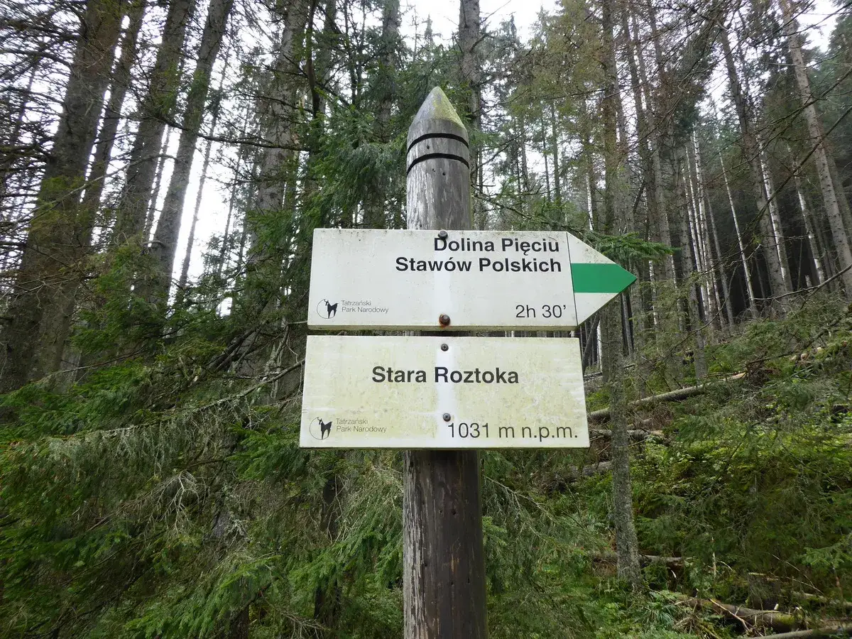 Droga do Doliny Pięciu Stawów Polskich i Starej Roztoki. Schronisko Roztoka w oddali.