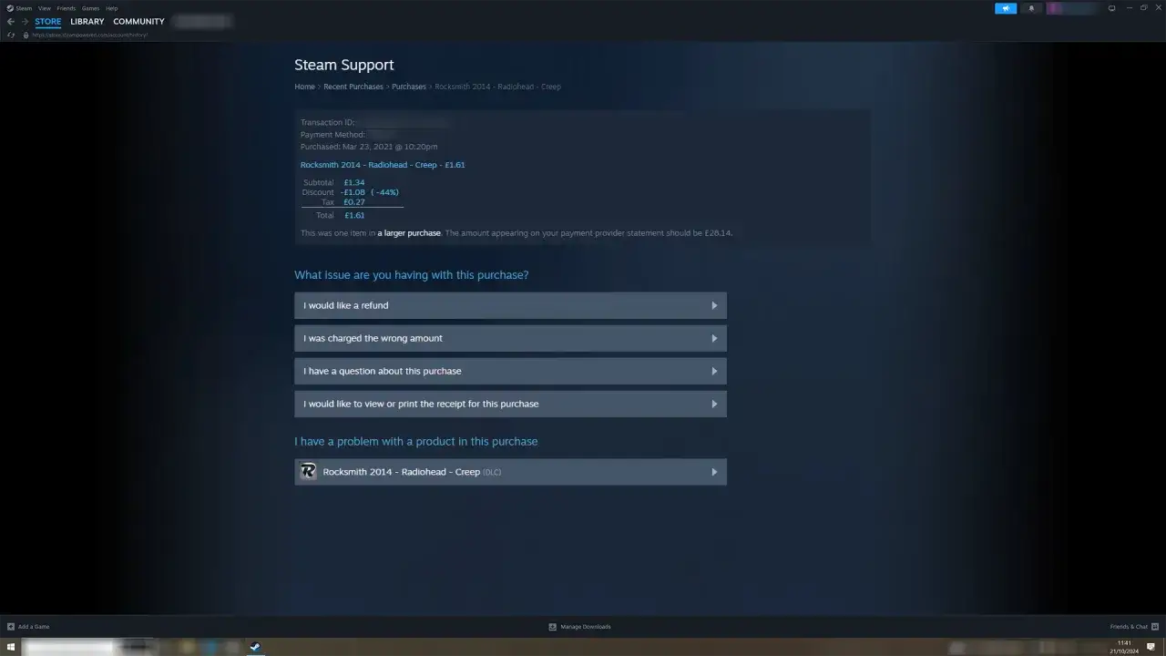 Historia zakup&oacute;w Steam zwrot