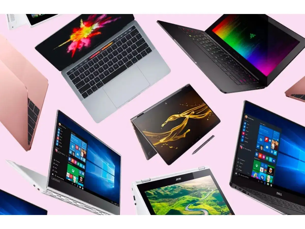 Różne laptopy, od różowych po czarne z podświetlaną klawiaturą. Chcesz wiedzieć, jak sprawdzić model laptopa? Oto kilka przykładów.