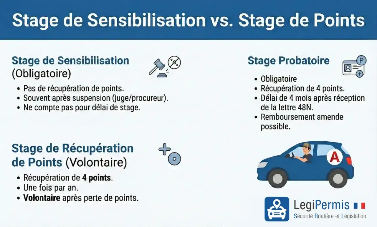 Perte de 3 points : le stage de r&eacute;cup&eacute;ration volontaire permet de r&eacute;cup&eacute;rer 4 points, une fois par an.