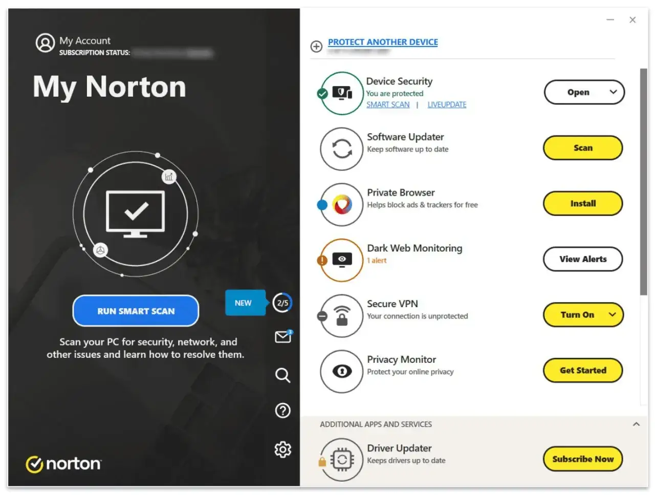 Interfejs Norton Antywirus. Widoczny przycisk 