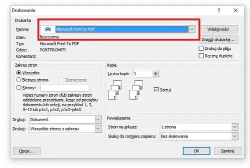 Drukuj do PDF Windows 10