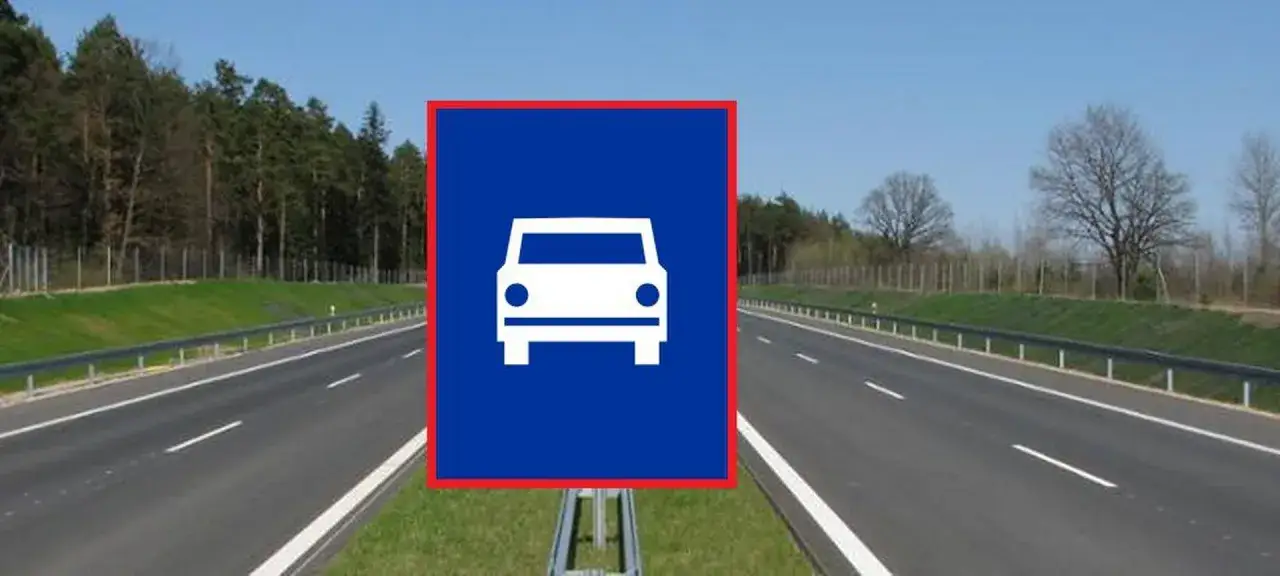 Znak drogowy informujący o wjeździe na jednojezdniową drogę ekspresową.