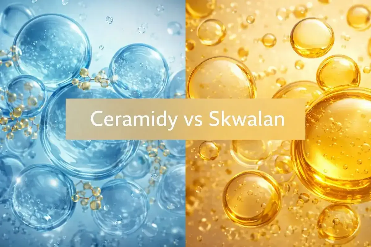 Por&oacute;wnanie ceramid&oacute;w i skwalanu. Skwalan to składnik nawilżający, kt&oacute;ry tworzy na sk&oacute;rze ochronną warstwę.