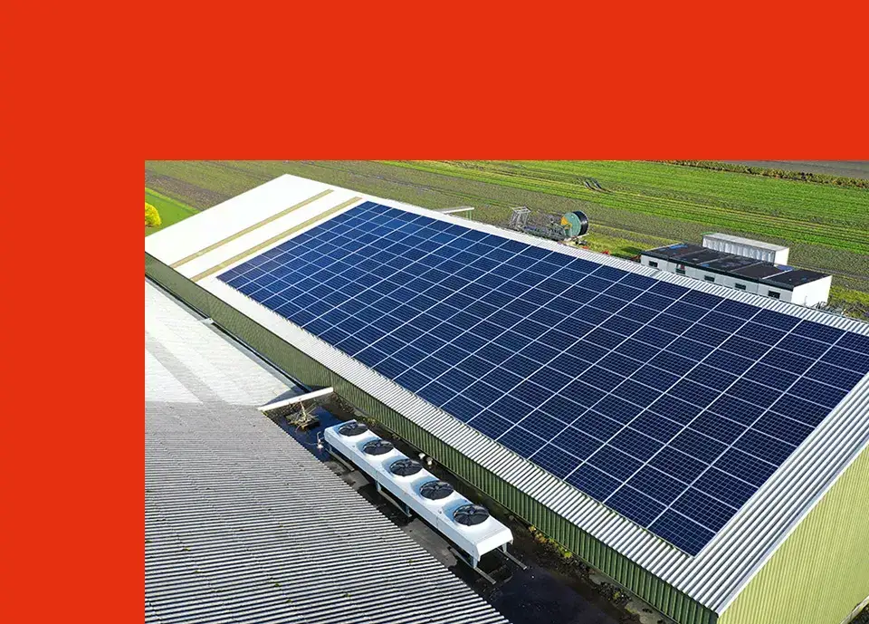 Fotowoltaika dla firm i rolnik&oacute;w, panele słoneczne na dachu magazynu