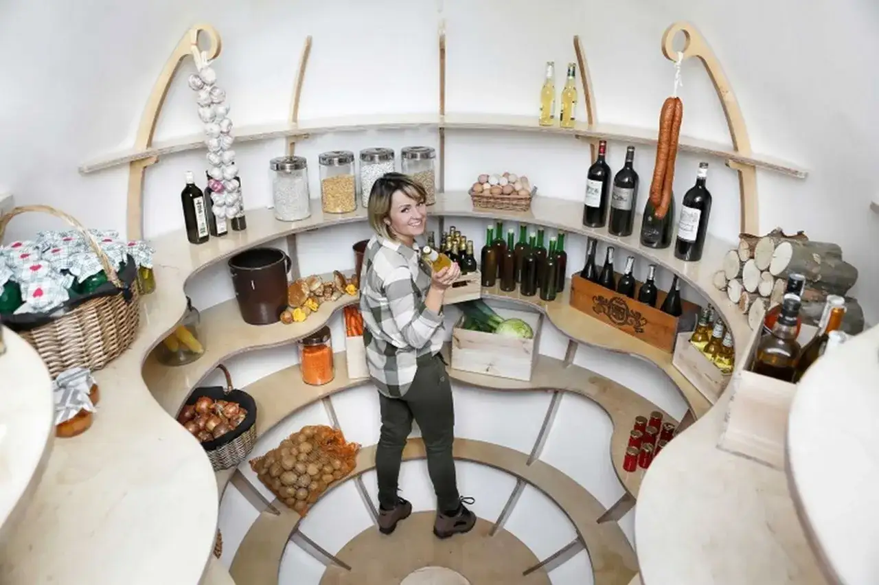 Kobieta w spiżarni z winem. W jakiej temperaturze zamarza wino? Około -5°C, ale zależy od zawartości alkoholu.