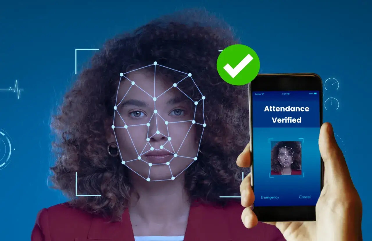 Kobieta z siatką na twarzy, telefon pokazuje