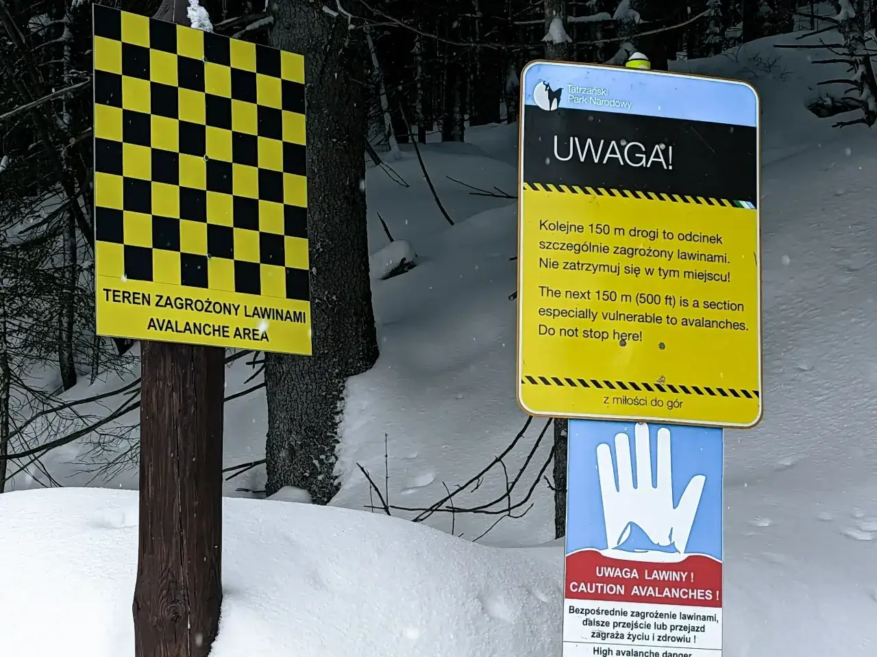 Znak ostrzegawczy o zagrożeniu lawinowym w górach