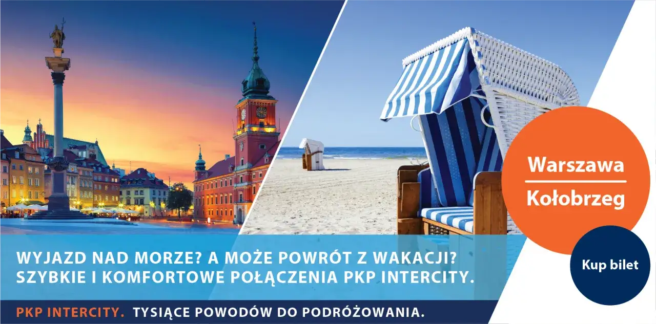 Jak dojechać do Kołobrzegu pociągiem? Szybkie i komfortowe połączenia PKP Intercity z Warszawy nad morze. Kup bilet!