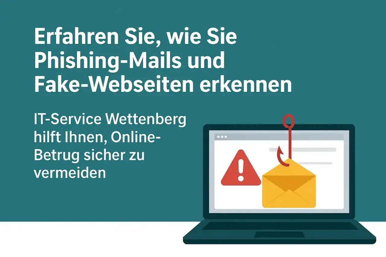 Erkennen Sie Phishing-Mails und Fake-Websites! IT-Service Wettenberg hilft, Online-Betrug zu vermeiden. Die Bedeutung von Phishing wird hier visuell erkl&auml;rt.