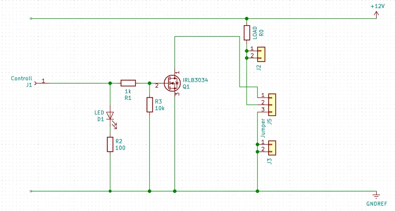 Schemat z tranzystorem MOSFET IRLB3034. Uważaj, bo temperatura mosfet za duża, może się przegrzać.