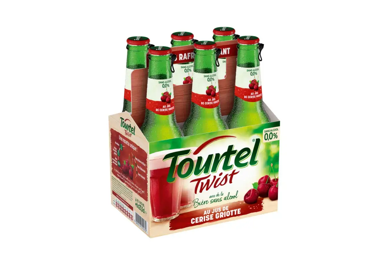 Un pack de 6 bouteilles de Tourtel Twist cerise griotte, sans alcool. Le goût fruité de la cerise, sans le danger de l'alcool.