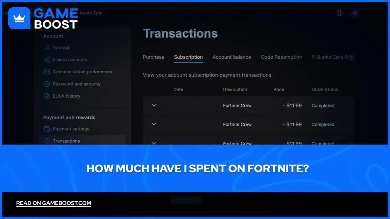 Zobacz, jak sprawdzić ile wydałem na Fortnite, przeglądając historię transakcji subskrypcji Fortnite Crew.