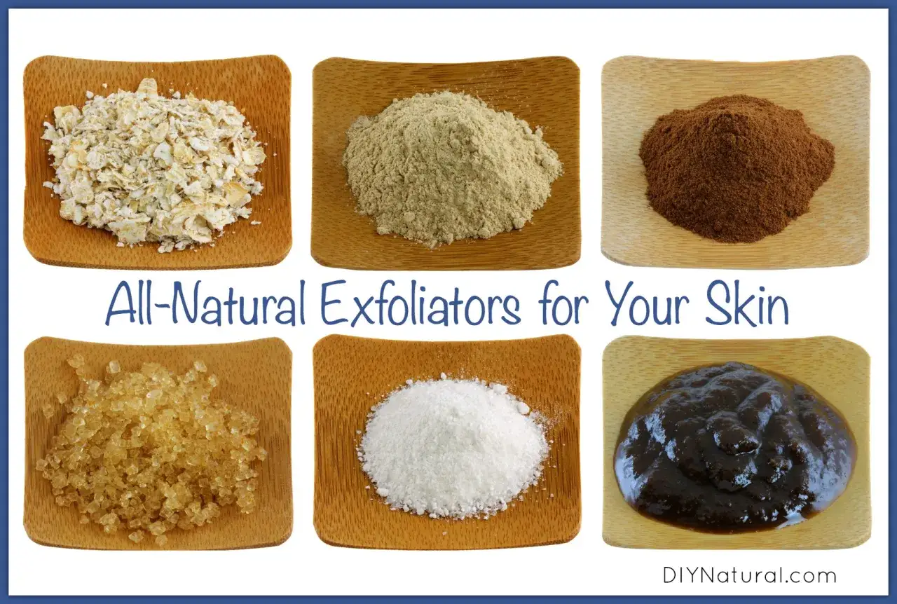 Seis ingredientes naturales para saber como exfoliar la piel: avena, harina de garbanzo, canela, azúcar, sal y pasta de tamarindo.