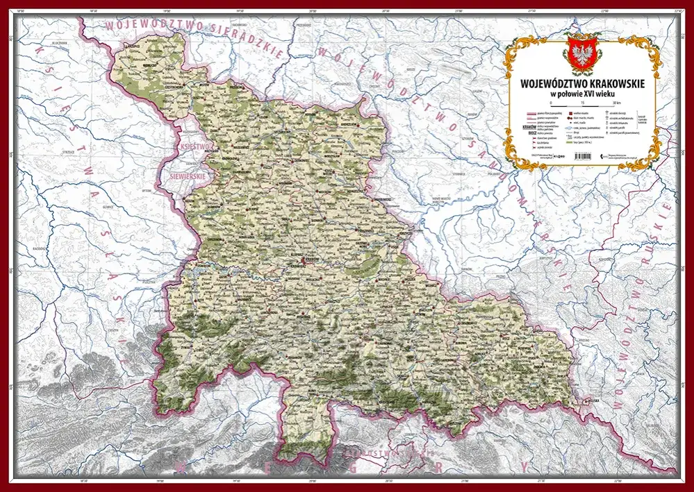 stara mapa województwa krakowskiego średniowiecze