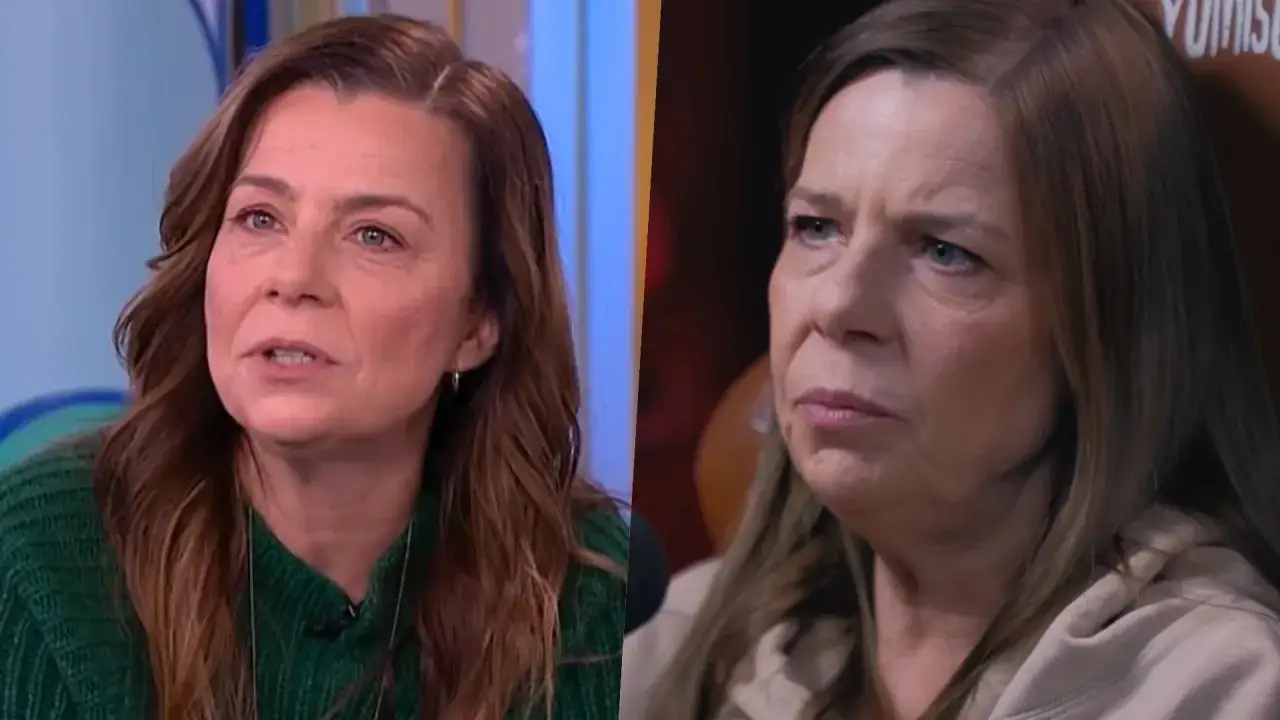 Dwie kobiety, jedna w zielonym swetrze, druga w beżowej bluzie, opowiadają o tym, dlaczego produkcja show wykluczyła uczestnika w trakcie trwania programu.