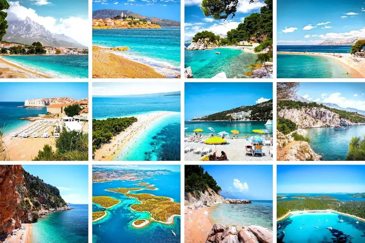 En samling vackra bilder av kroatiska stränder med turkost vatten, klippor och grönska. En dröm för alla som älskar en kroatien strand.