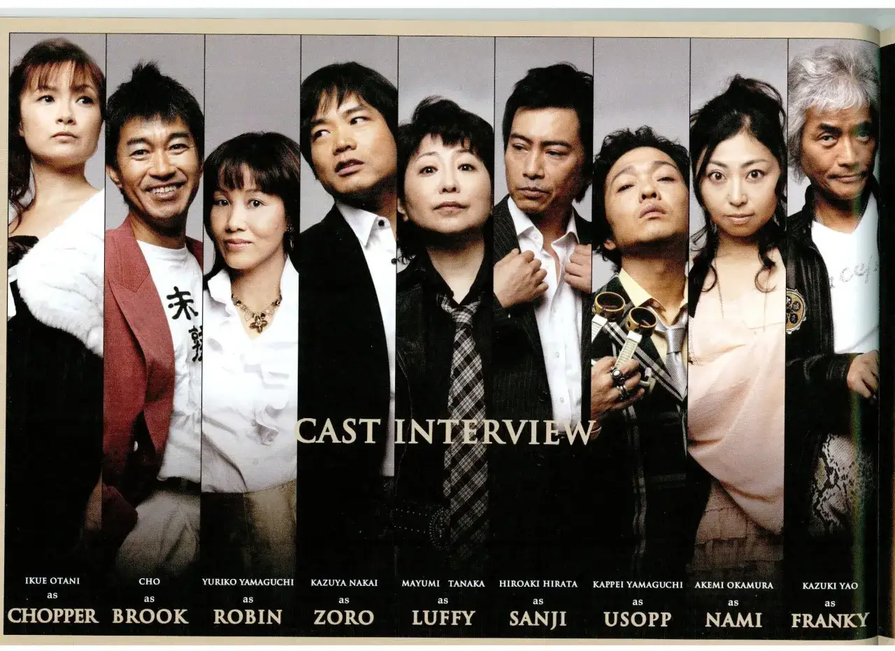 Die Besetzung von One Piece (Anime) im Interview: Ikue Otani (Chopper), Cho (Brook), Yuriko Yamaguchi (Robin), Kazuya Nakai (Zoro), Mayumi Tanaka (Luffy), Hiroaki Hirata (Sanji), Kappei Yamaguchi (Usopp), Akemi Okamura (Nami), Kazuki Yao (Franky).