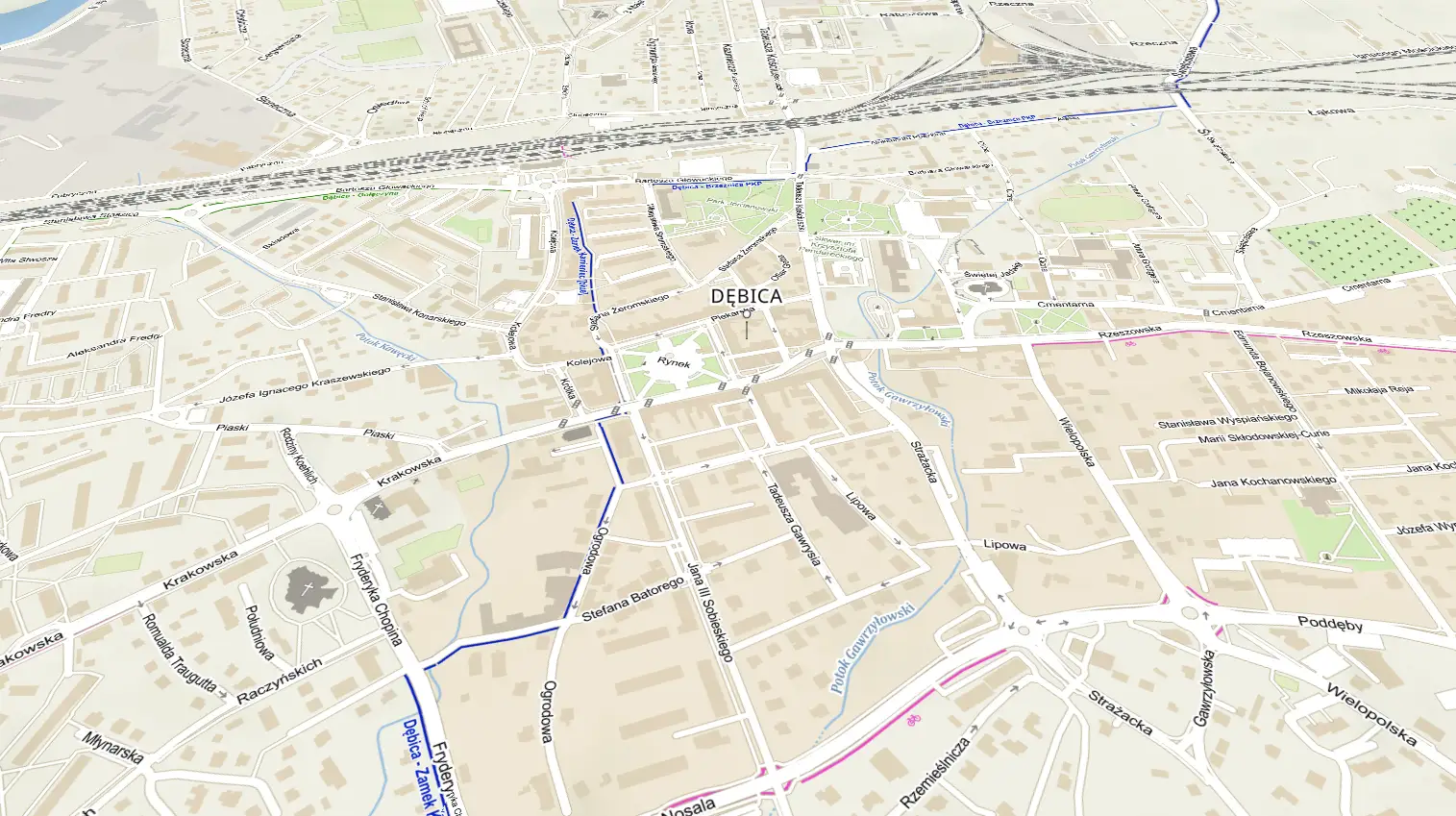 Mapa Dębicy z zaznaczonymi placówkami medycznymi