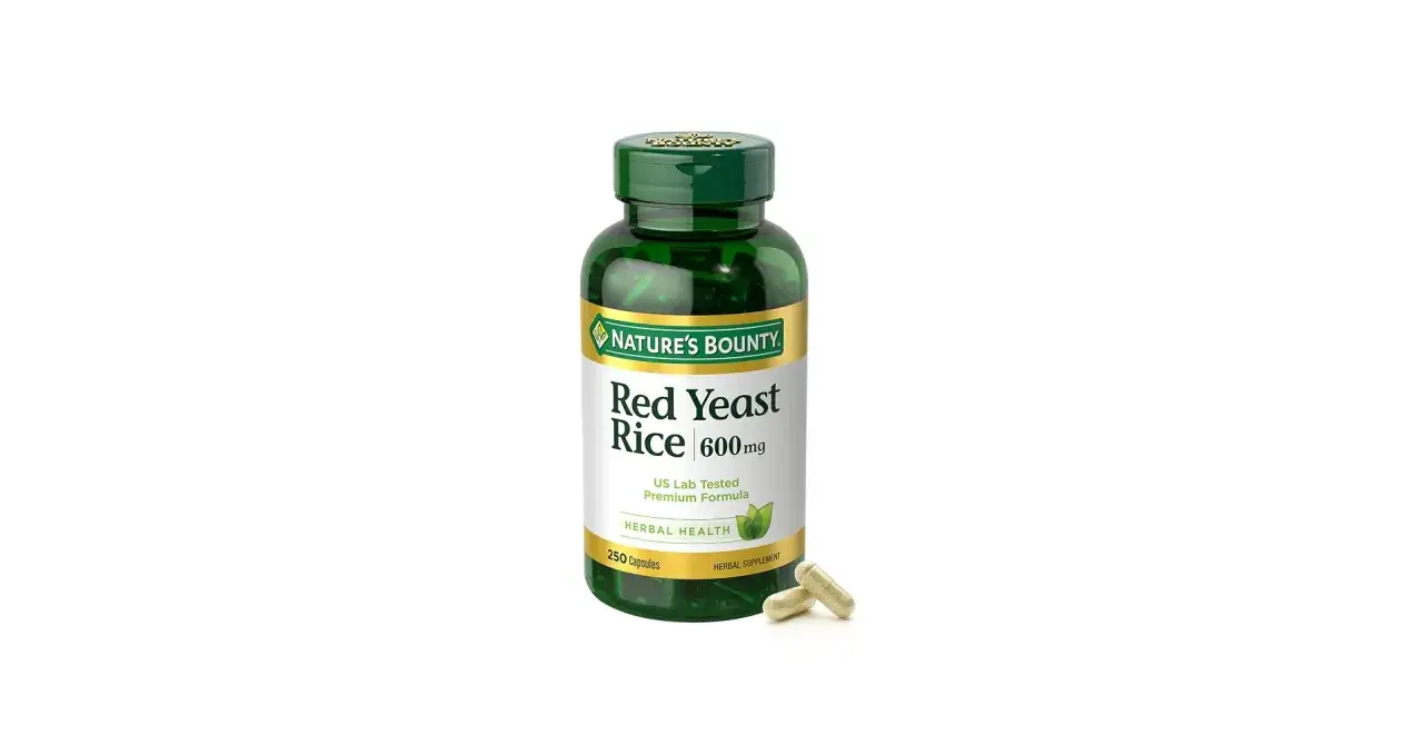 Nature's Bounty Red Yeast Rice 600mg, zawiera monakolinę k. Suplement diety w kapsułkach.