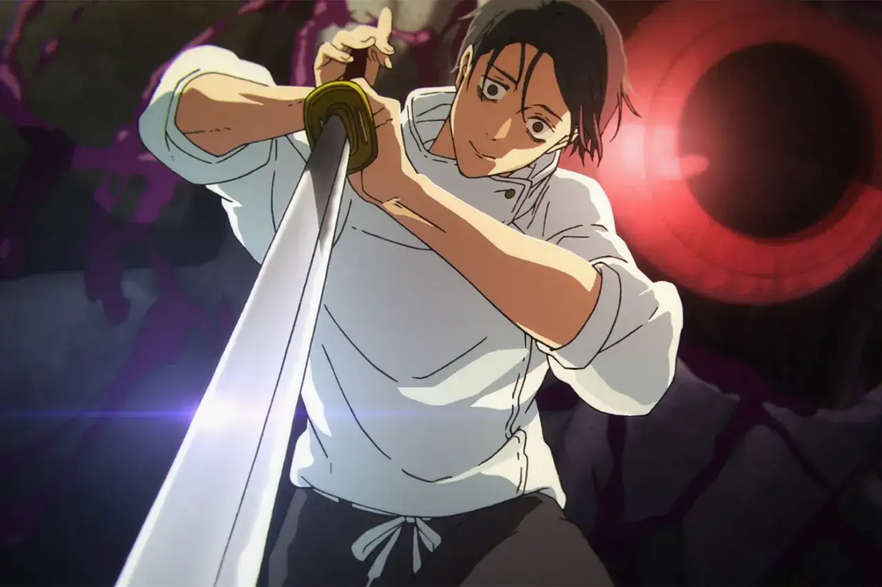 Ein Anime-Charakter mit einem Schwert, bereit zum Kampf. Fans fragen sich: wann kommt JJK Staffel 3?