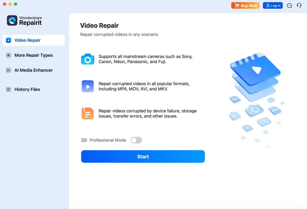 Wondershare Repairit's Video Repair tool can fix corrupted quicktime mp4 files from various cameras and formats.