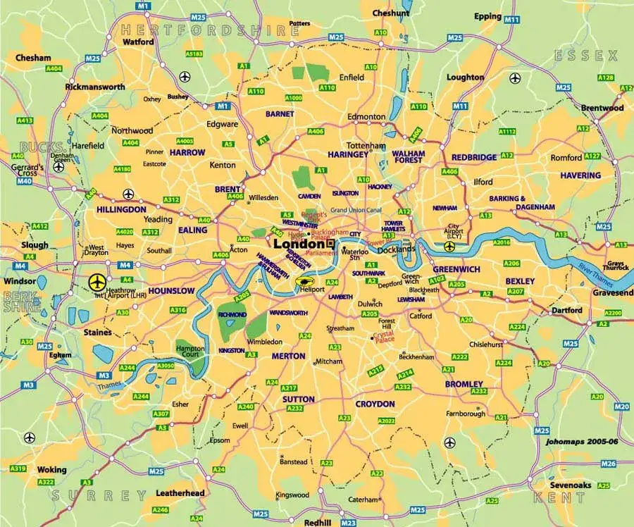 Mapa dzielnic Londynu z metrem