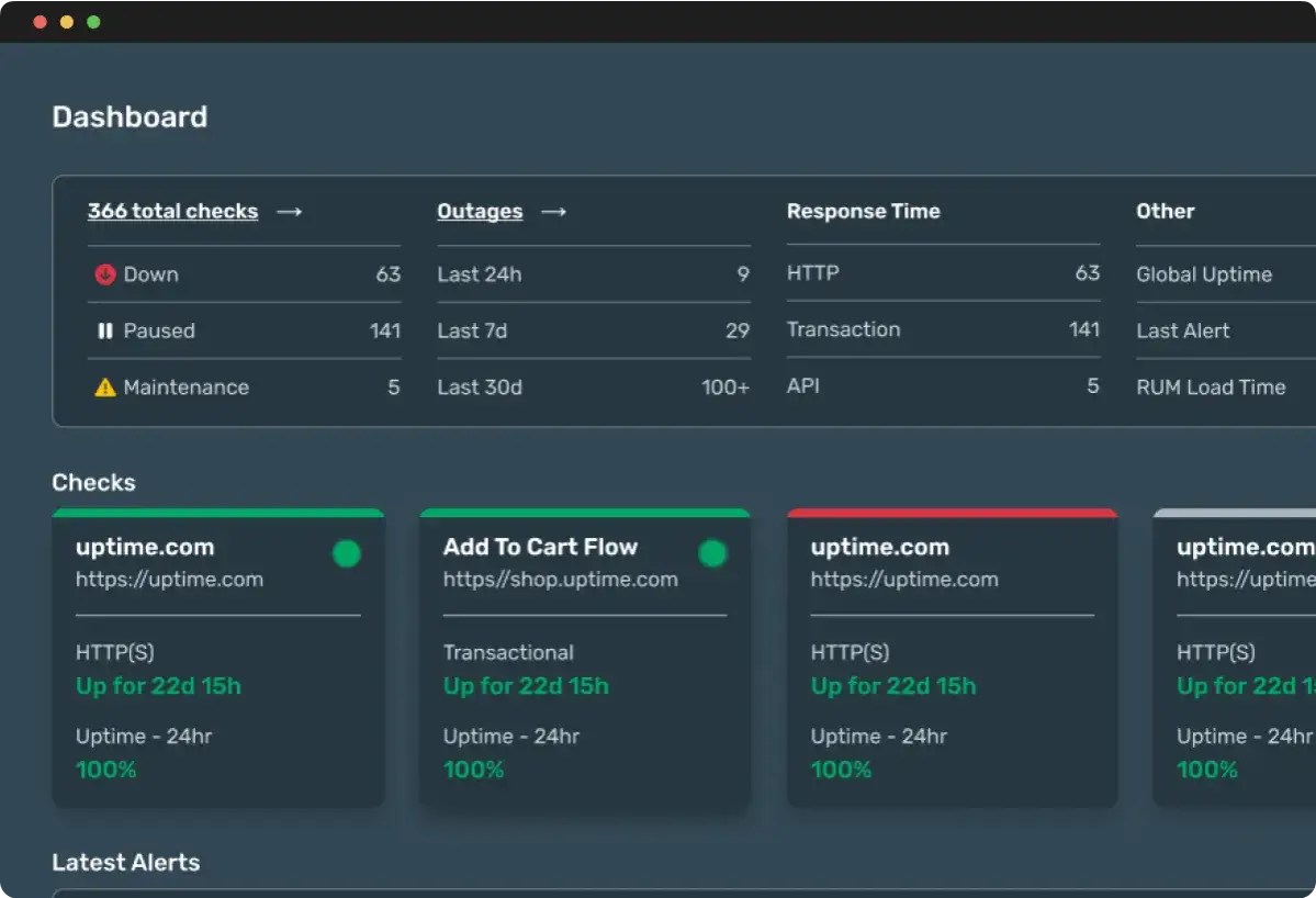 Dashboard showing network status: 63 down, 141 paused, 5 in maintenance. This highlights why network management is so important for uptime.