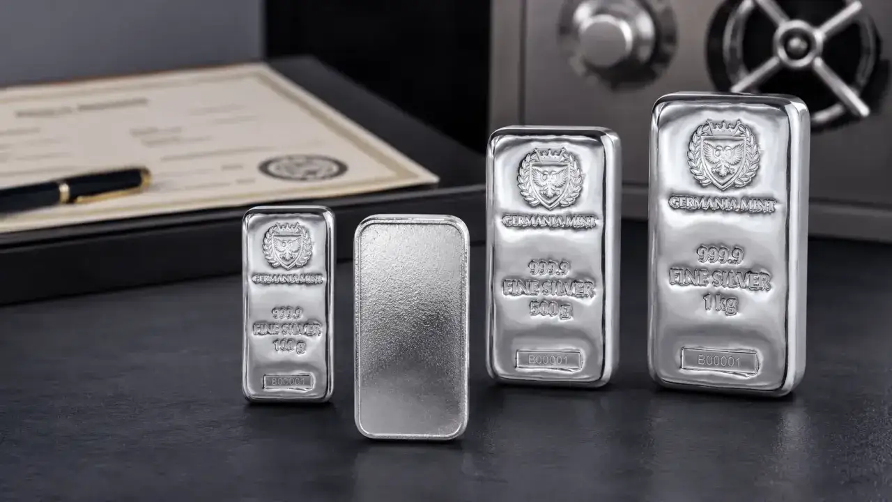 Sztabki srebra Germania Mint: 100g, 500g, 1kg. Idealne miejsce, gdzie kupować srebro, by zabezpieczyć kapitał.